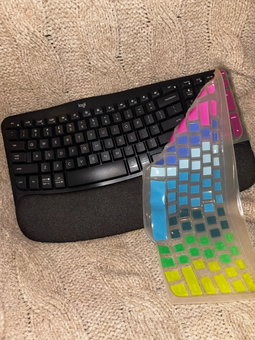 Logitech Wave Keys Ergonomic Wireless Keyboard + Colorful Silicone Cover